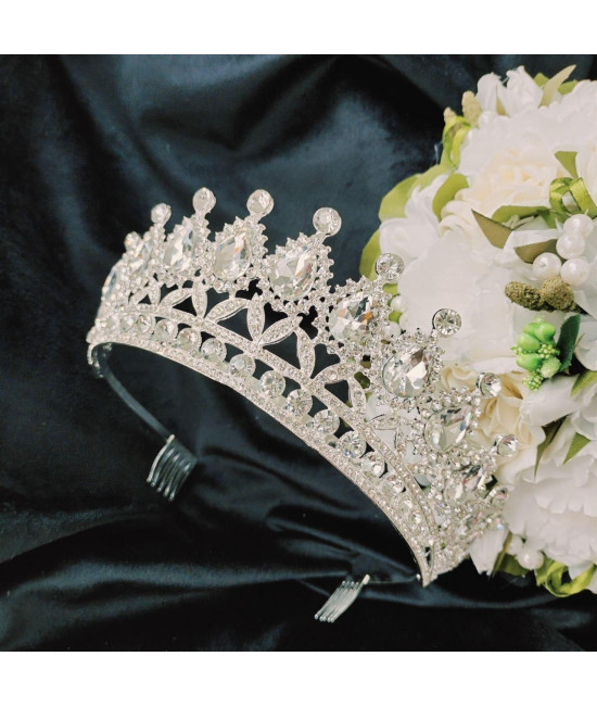 Діадема з кристалами Swarovski Срібло 25х6 см Весільна висока діадема Прикраса для зачіски