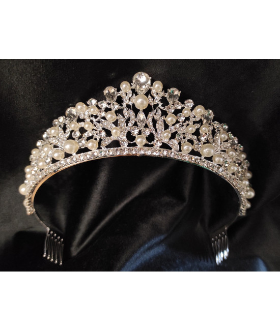 Изысканная диадема с камнями SWAROVSKI, серебро