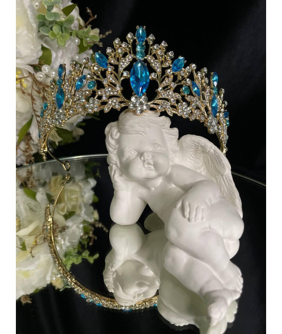 Діадема на петлях з камінням Swarovski Корона з блакитним камінням Красива корона для нареченої