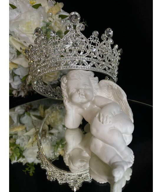 Корона з камінням Swarovski Срібло 12х6.5 см Корона на голову для випускного Весільна тіара Корона на торт